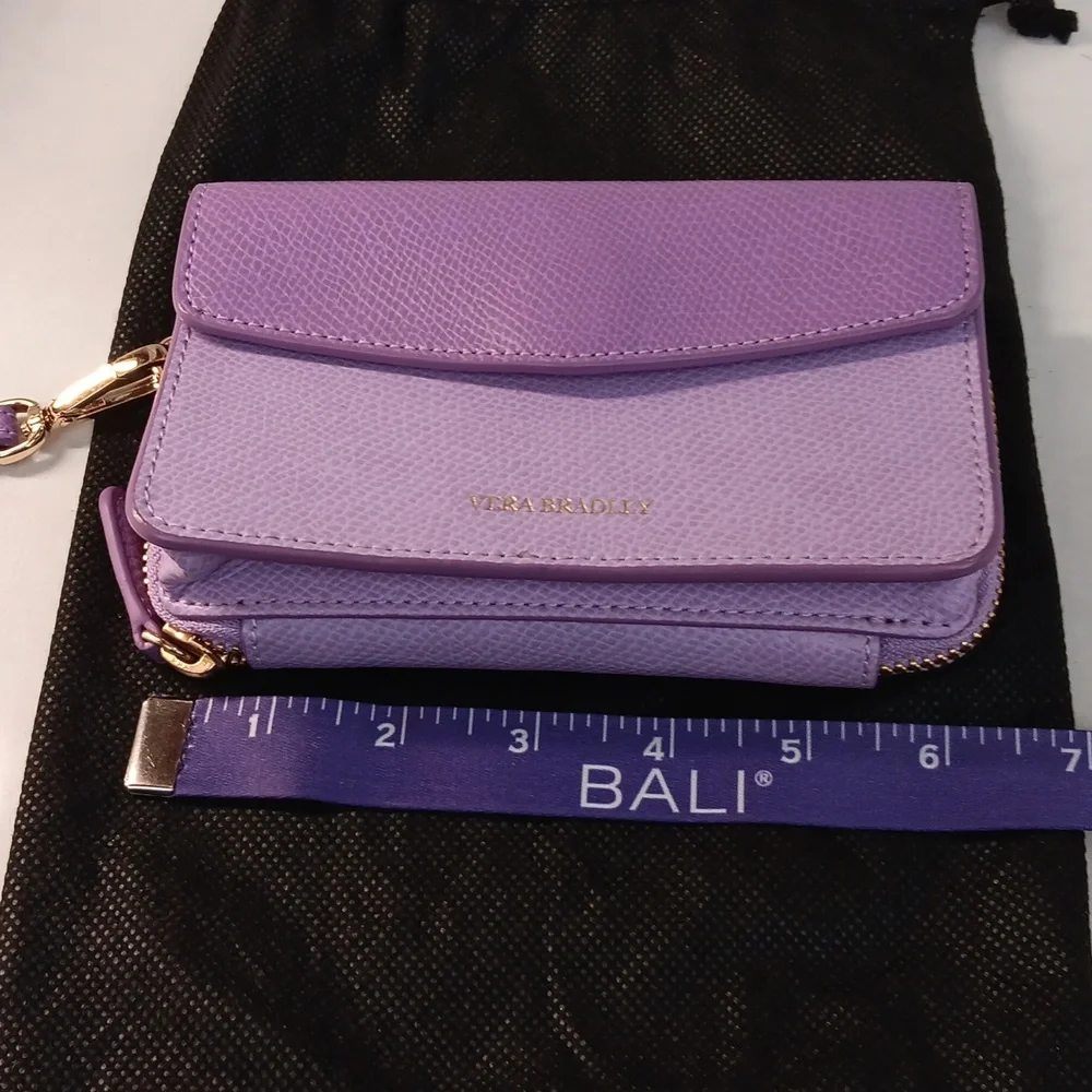 Vera Bradley Lilac Pebble Leather Smartphone Wristlet+Dust Bag Gold -Tone NWOT